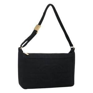CHANEL Choco Bar Line Shoulder Bag Canvas Black CC